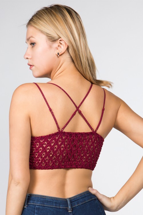 あねもね Anemone Lace Crochet Bralette Strappy Wireless Biking Red S-XXL