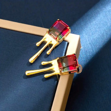 Retro Boho Mixed-color Shiny Cubic Zirconia Irregular Earrings Women Girls Gift