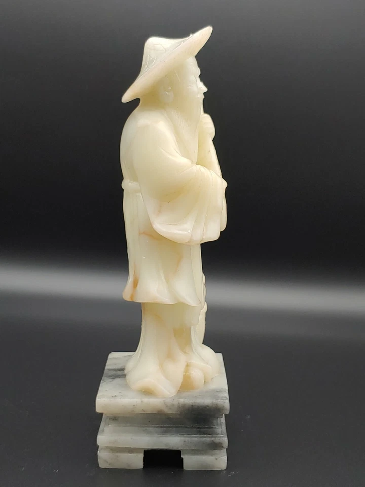 寿山石雕像 白芙蓉藕尖白 丰收渔翁 Escultura de piedra Furong blanca china estatua de pescadores Foto 4 de 4
