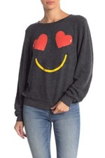 WILDFOX Look Of Love Smiling Hearts Emoji Pullover Sweater 98 MSRP Size M NEW