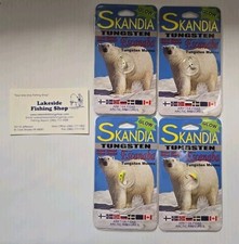 LOT OF 4 SKANDIA ESCANABA GLOW TUNGSTEN MOONS ICE FISHING JIGS SZS 10 & 12