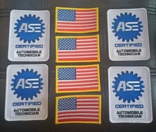 ASE Certified Automobile Technician & USA Flag Embroidered Heat Sealed Patches 8