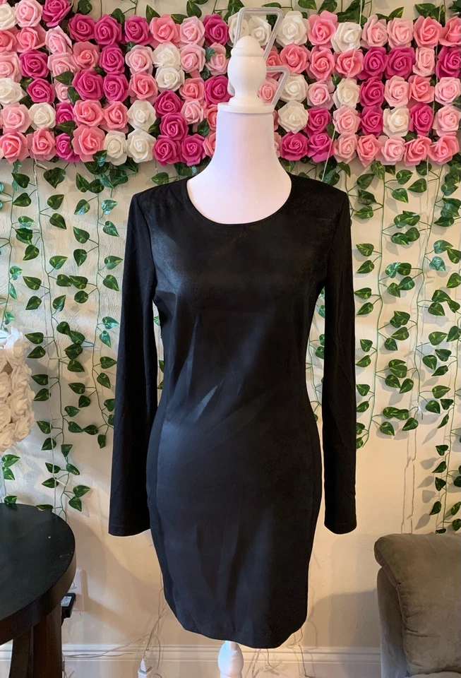 Vestido para mujer Armani Exchange manga larga negro ajustado aspecto de cuero talla 6 RP $198 Foto 4 de 4