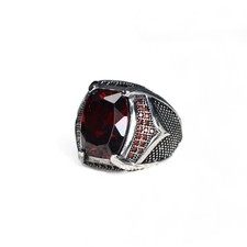 Garnet Ring, Handmade Silver Ring, Ring for Men, Gemstone Men's Ring