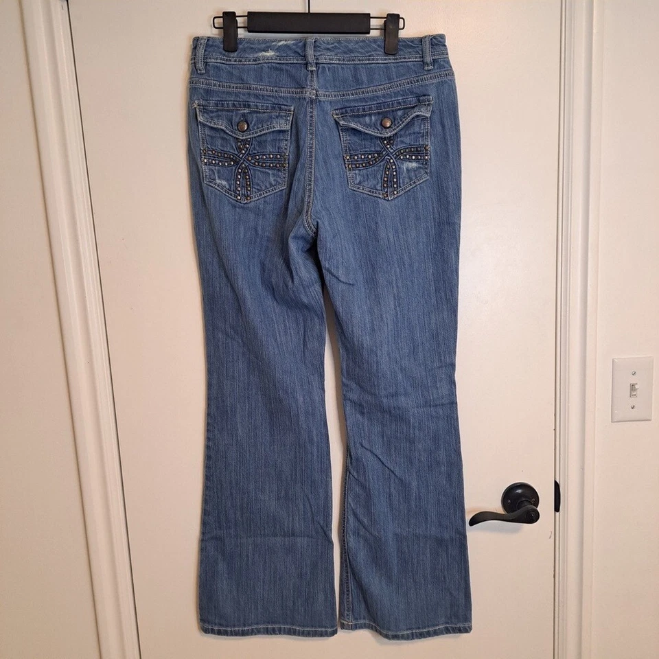 Code Bleu Blue Denim Bootcut Jeans Metallic Cowgirl Western Country Size 8 - Image 2 of 4