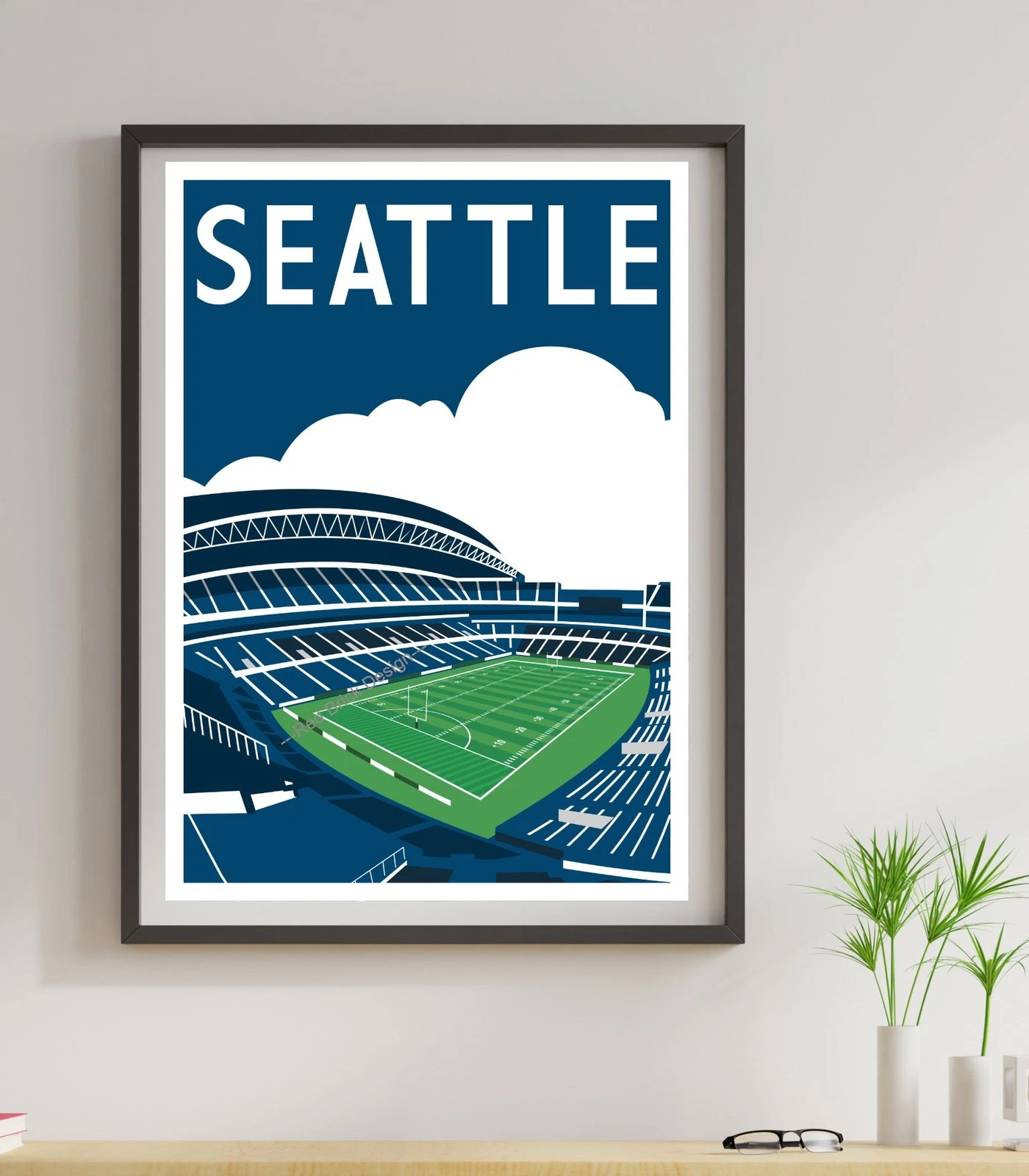 Seattle Seahawks, Seahawks Stadium, Retro art print poster