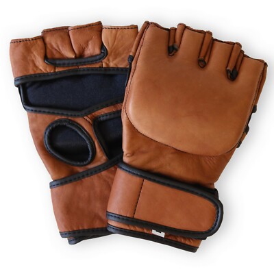MMA Handschuhe Leder   handgefertigt, Vintage Design, Halbfinger, Kampfsport