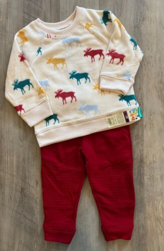 NWT Garanimals Size 12 Months Outfit Fleece Moose Red Sweatpants Long Sleeve - Picture 1 of 8