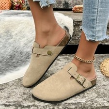 Women Leather Clogs Cork Footbed Fashion Shoes Comfort Mules Flat Slides Men Us