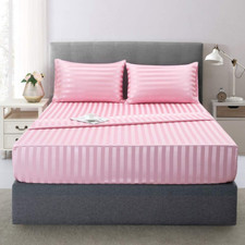 Satin-Silk Sheets Queen Size Bed Set, Pink Soft Cooling Deep Pocket Queen Sheets