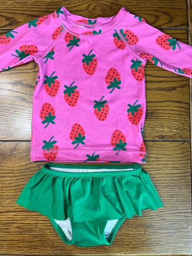 Hanna Andersson Strawberry Rash Guard Skirt Tankini Swimsuit Size 80 / 24 months - Picture 3 of 6
