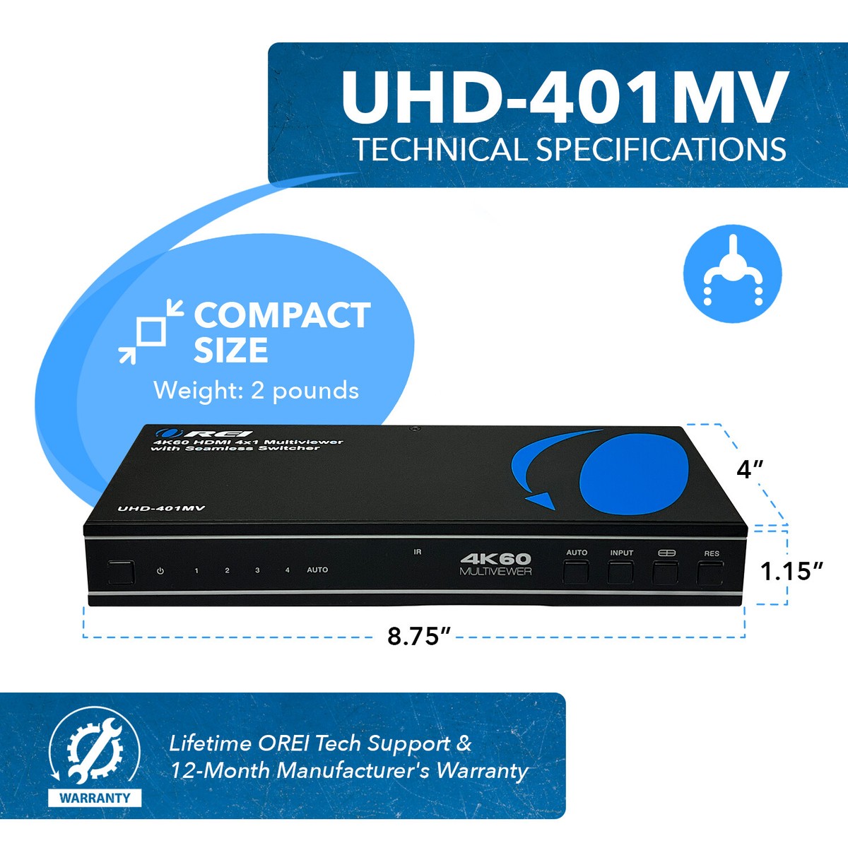 Ultra HD 4K Quad Multi-Viewer 4x1 HDMI Seamless Switch (UHD-401MV