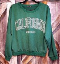 Shein Women's Letter Graphic Drop Shoulder Sweatshirt Dark Green Size Large
