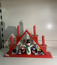 LICHTERBOGEN Adventsbogen Holz Handarbeit mit 4 Wachskerzen und Holzfiguren