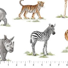Baby Safari Animals cotton quilt fabric Northcott Rhino Tiger Zebra Giraffe Lion