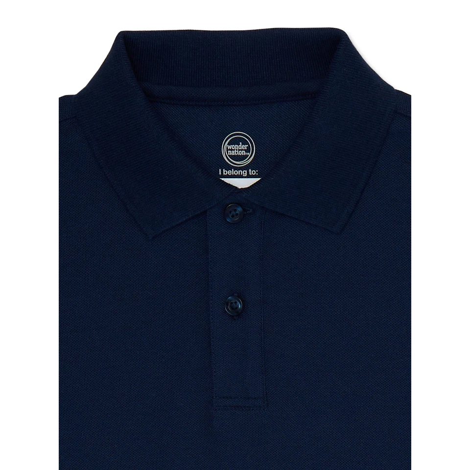 2 件装 Wonder Nation 男孩制服衬衫中号蓝色白色 Polo 短袖 — 第 2/3 张图片