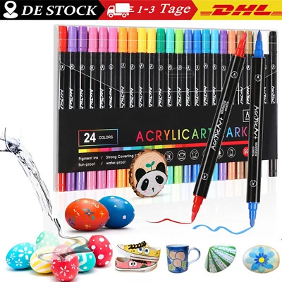 MARKENLOS für Steine Wasserfest 24 Acrylfarben Stifte Bemalen Dual Tip Acrylic