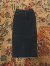 Vintage 90s Boho Lauren Jeans Co. Ralph Lauren Long Denin Skirt Raw Hem 4