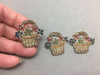 Sew-on Metalic Bullion Glass Bead Patches Vintage Handmade India Lot 3 Basket 2''