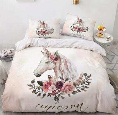 3D Einhorn Blume NAM91943 Bett Kissenbezüge Decke Bettdecke Abdeckung Set Fay
