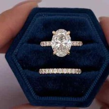 3.8Ct Oval Cut Lab Grown Diamond Halo Engagement Bridal Ring Set 14k Gold SZ 6.5