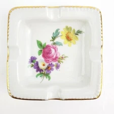 Vintage M Germany White Miniature Porcelain Square Flower Victorian Ashtray