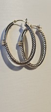 14k Yellow Gold Sterling Silver Hoop Earrings. Twist Rope Design