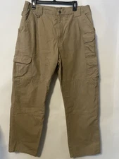 5.11 Tactical Pants Mens 36x32 Tan Elastic Waist Workwear Cargo Pocket Durable