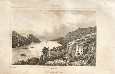 Germanie Gravur 1838  Le Danube près de Linz  Geschichte Politik