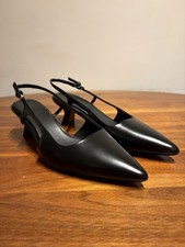 Vince Bianca Slingback Pointed Toe Pumps Blac...