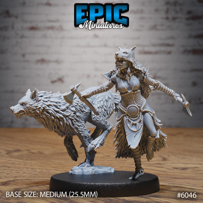 D&D Miniature - Wolf Spirit Huntress Attack - 3D Model Print DnD RPG Figur Druck