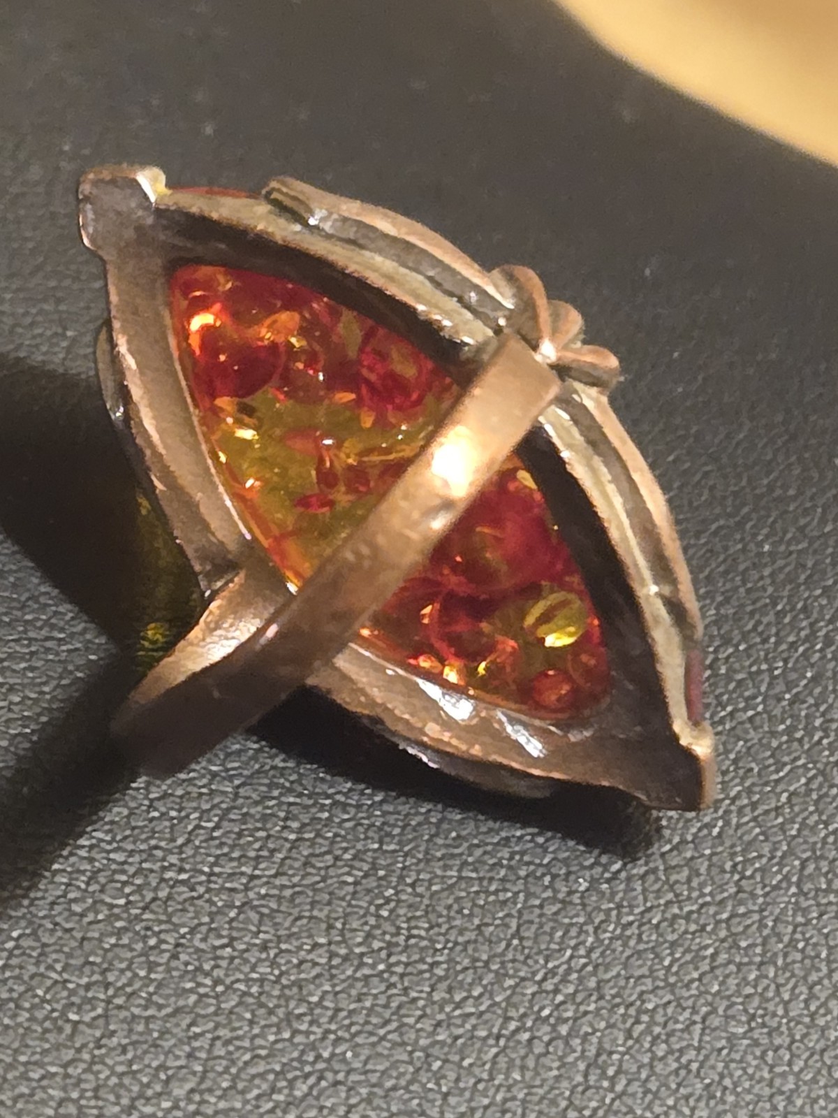 Vingage Extra Large Amber Statement Ring Silver C… - image 13