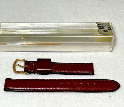 Vintage Gemex Mormac Brown Calfskin Leather Long Band 16mm 5/8'' Gold Buckle