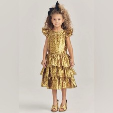 LoveShackFancy Girls Callie Gold Tiered Party Dress 7-8 