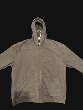 Men's Gray Solid Full-Zip Hooded Hoodie Sweatshirt w/ Pockets Long Sleeve