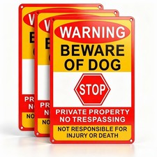 3 Pack Beware of Dog Sign, 8X12 Inches, Aluminum Metal, No Trespassing Sign