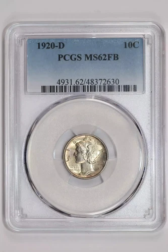 1920-D MERCURY DIME PCGS MS62 FB
