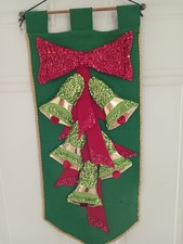 Vintage Handmade Felt Sequin Bucilla   Christmas Wall Hanging - 11" x 25"