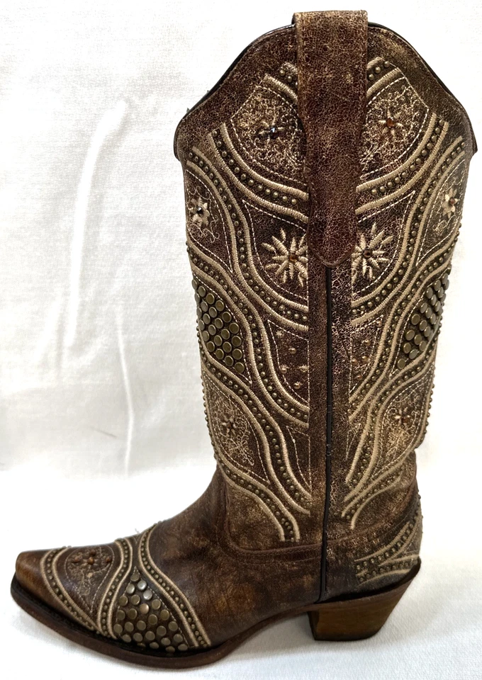 Botas de Vaquero Corral MUJERES Bordadas Miel Latón Tachonado E 1274 7 M Foto 4 de 4