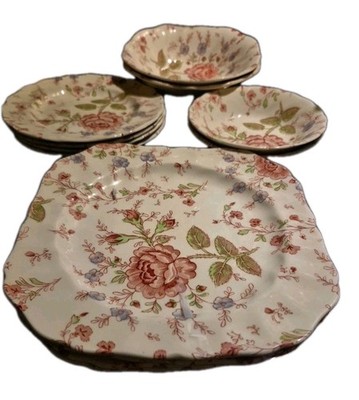 12-Piece Lot Johnson Brothers Rose Chintz Various Plates & Bowls England 