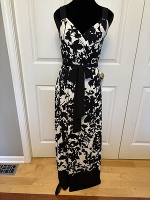 Beautiful New York & Company Black White Maxi Dress Floral Sleeveless Stretch S