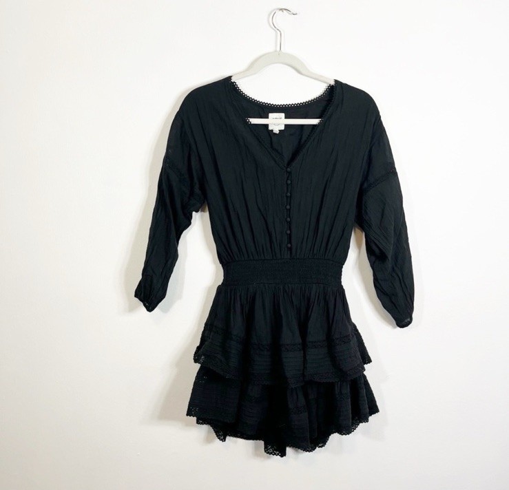 Aerie Rock N Ruffle Black Mini Dress XS Lace