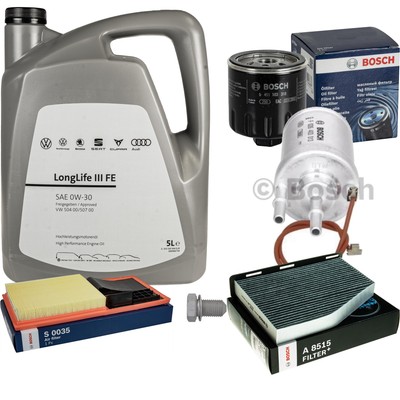 BOSCH Inspektionspaket 5 L VW Motoröl 0W-30 Longlife III FE für Golf Plus 1.4
