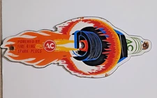 Vintage AC SPARK PLUGS Fire Ring Porcelain Enamel Metal Metal sign 10" x 4" Inch
