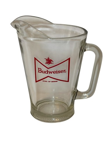 Vintage 1970's BUDWEISER KING OF BEERS Beer BOWTIE 7.5" Tall GLASS Pitcher