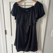 Boohoo Women's Satin Dark Navy Blue Ruffle Top Size 8