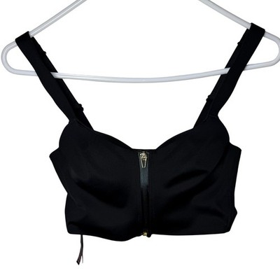 Victorias Secret Front Close Sport Bra Black Gold Zip Adjustable Straps 32C
