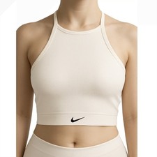 Nike Womens Training Sports Bra White Ribbed Halter Cross Back Size S DV9966133