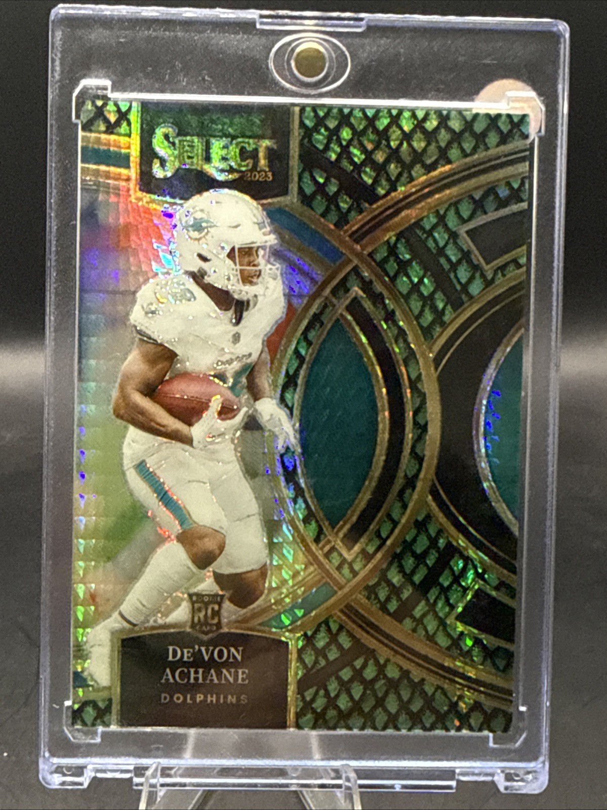 2023 Select De'Von Achane RC Dragon Scale Premier Level /70 Dolphins Color Match