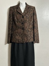 Evan Picone Suit Size 8 Skirt Jacket Black Brown Floral